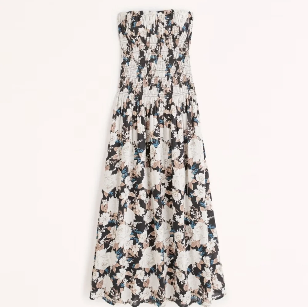 Abercrombie & Fitch Black Floral Strapless Maxi Dress